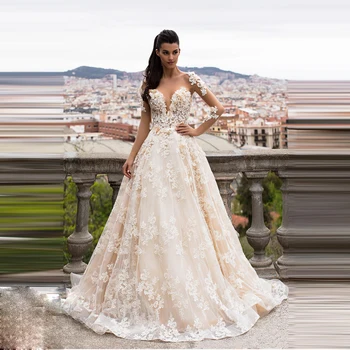 2018 Fairy Bridal Gowns Lace Appliqued Wedding Gowns Saudi Arabic Beaded Floral Formal Dress Long Sleeves Vestido de noiva
2018 Fairy Bridal Gowns Lace Appliqued Wedding Gowns Saudi Arabic Beaded Floral Formal Dress Long Sleeves Vestido de noiva
