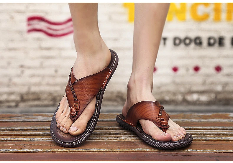 BIMUDUIYU Luxury Brand Flip Flops Soft comfortable Microfiber Leather Slippers Beach Slipper Flip Flop Summer Shoe For Men 23