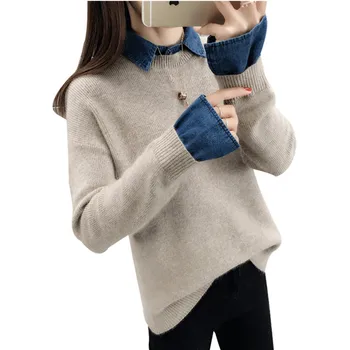2019 Spring Autumn Fashion New Sweater Shirt Sleeves Fake Two-piece Square Collar Solid Color Warm Stitching Women Knit Sweater
2019 Spring Autumn Fashion New Sweater Shirt Sleeves Fake Two-piece Square Collar Solid Color Warm Stitching Women Knit Sweater