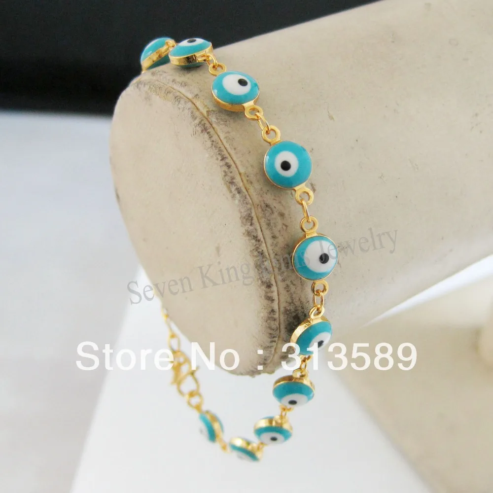 MIN ORDER 10$ CAN MIX DESIGN /6.5"+1.4" LADY - YELLOW GOLD OVERLAY FILL BRASS EVIL EYE ENAMELED BRACELET/GREAT GIFT/ 
MIN ORDER 10$ CAN MIX DESIGN /6.5"+1.4" LADY - YELLOW GOLD OVERLAY FILL BRASS EVIL EYE ENAMELED BRACELET/GREAT GIFT/