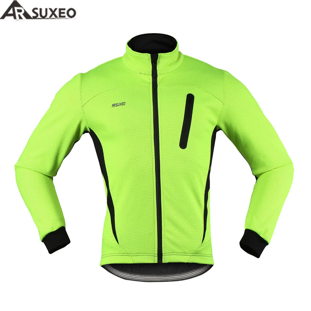 Фото Новая Теплая велосипедная куртка ARSUXEO Зимняя Флисовая одежда ветрозащитное