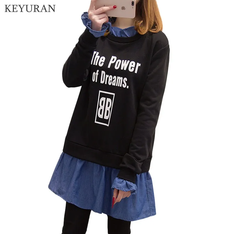 Plus Size XL-5XL Ruffled Dress 2019 Autumn Women Denim Patchwork Loose Pullovers Sweatshirts Loose Faux two piece Outwear L2268
Plus Size XL-5XL Ruffled Dress 2019 Autumn Women Denim Patchwork Loose Pullovers Sweatshirts Loose Faux two piece Outwear L2268