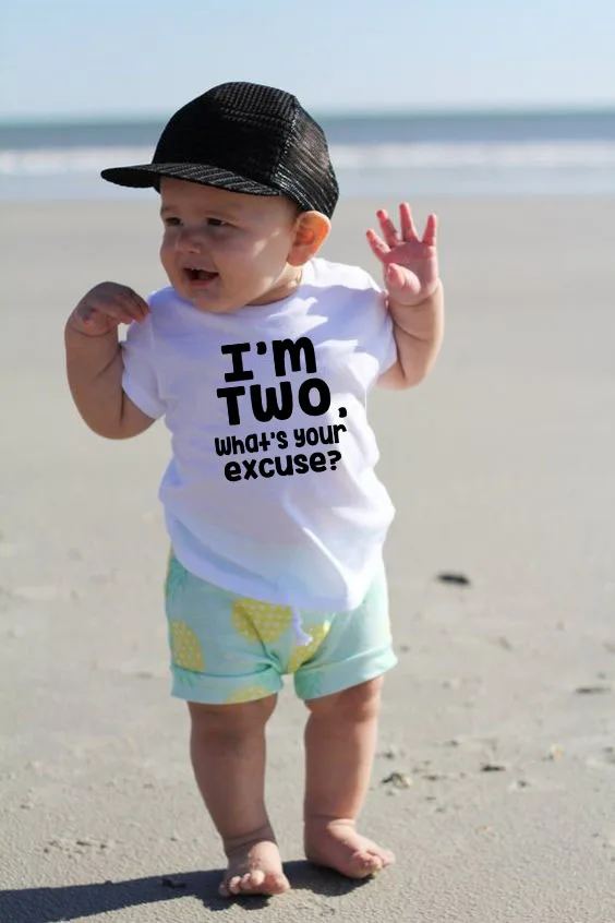 I'm Two What's Your Excuse Baby Unisex TShirts Girls New Summer T-Shirt Children Tee Shirts Kids Birthday Party Top Clothing
I'm Two What's Your Excuse Baby Unisex TShirts Girls New Summer T-Shirt Children Tee Shirts Kids Birthday Party Top Clothing
