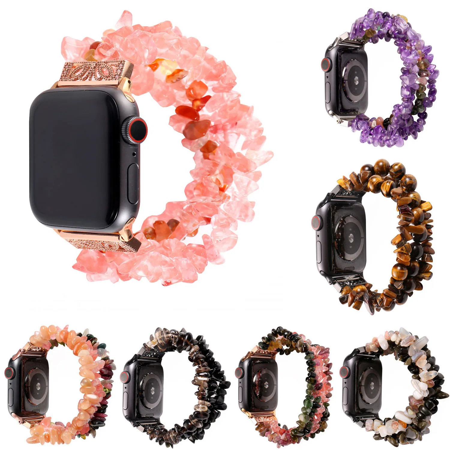 Браслет из натурального агата для часов Apple Watch 38 мм 40 42 44 аметистовый наручный