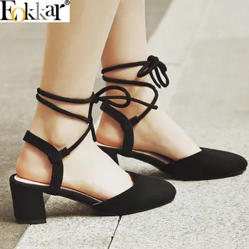 Eokkar 2019 Flock Shoes Women Lace-Up Women Pumps Wedding Shoes Square High Heels Round Toe Fashion Ladies Sandals Big Size34-43
Eokkar 2019 Flock Shoes Women Lace-Up Women Pumps Wedding Shoes Square High Heels Round Toe Fashion Ladies Sandals Big Size34-43