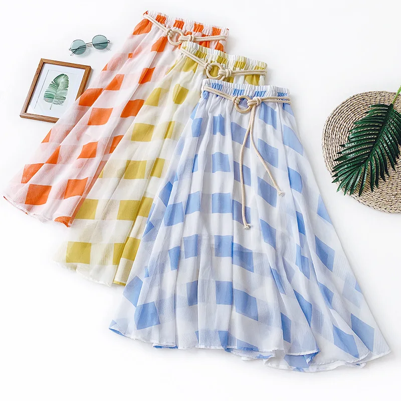 Wasteheart Summer Red Women Skirt Casual High Waist A-Line Mesh Knee Long Skirt Clothing Ruffles Skirts Plaid Printed Sashes 
Wasteheart Summer Red Women Skirt Casual High Waist A-Line Mesh Knee Long Skirt Clothing Ruffles Skirts Plaid Printed Sashes
