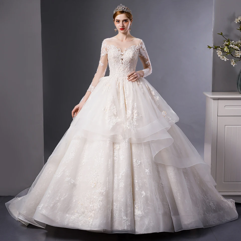 SL-6098 Luxury Embroidery Lace tiered ball gown wedding dress long sleeves bridal dresses wedding gowns cathedral train
SL-6098 Luxury Embroidery Lace tiered ball gown wedding dress long sleeves bridal dresses wedding gowns cathedral train