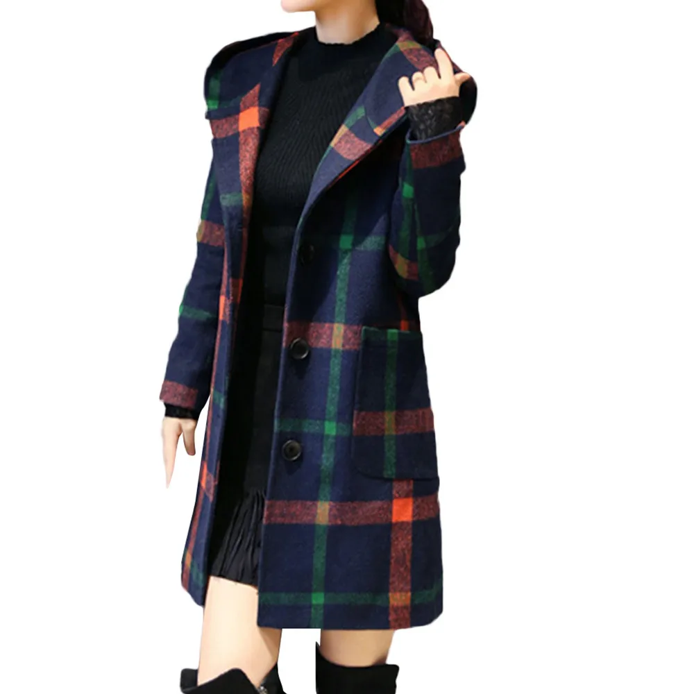 Jacket Women Fashion Long Sleeve Hooded Plaid Button Jacket Woollen Coat With Pocket Long Slim Winter Coat casaco feminino A8
Jacket Women Fashion Long Sleeve Hooded Plaid Button Jacket Woollen Coat With Pocket Long Slim Winter Coat casaco feminino A8
