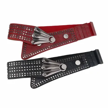 Women sexy studded beading corset belt black PU + knitted elastic belt new 2019 spring summer
Women sexy studded beading corset belt black PU + knitted elastic belt new 2019 spring summer