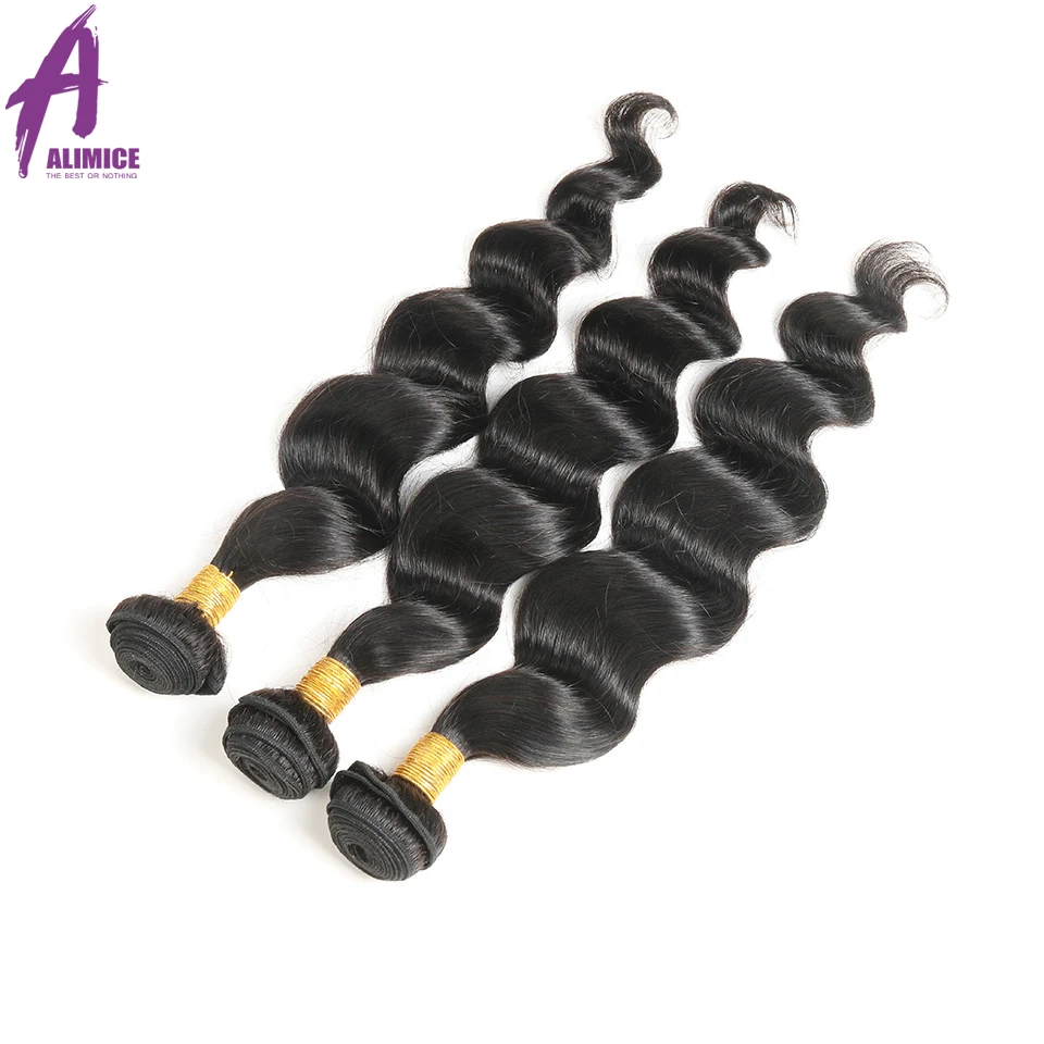 Alimice Hair Brazilian Loose Wave With Closure 3 Bundles With Closure 134 FreeMiddle3 Part Ear to Ear Lace Frontal Remy Hair (3)