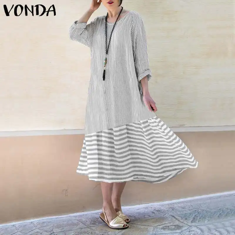 VONDA Bohemian Women Patchwork Mid-Calf Dress 2019 Spring Summer Robe Femme Vintage Striped Print Party Vestido Plus Size Dress
VONDA Bohemian Women Patchwork Mid-Calf Dress 2019 Spring Summer Robe Femme Vintage Striped Print Party Vestido Plus Size Dress