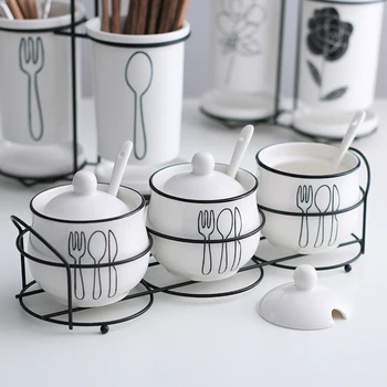 Houmaid creative hand-painted ceramic seasoning jars set with iron rack spice/salt/chili storage bottles kitchen accessories
Houmaid creative hand-painted ceramic seasoning jars set with iron rack spice/salt/chili storage bottles kitchen accessories