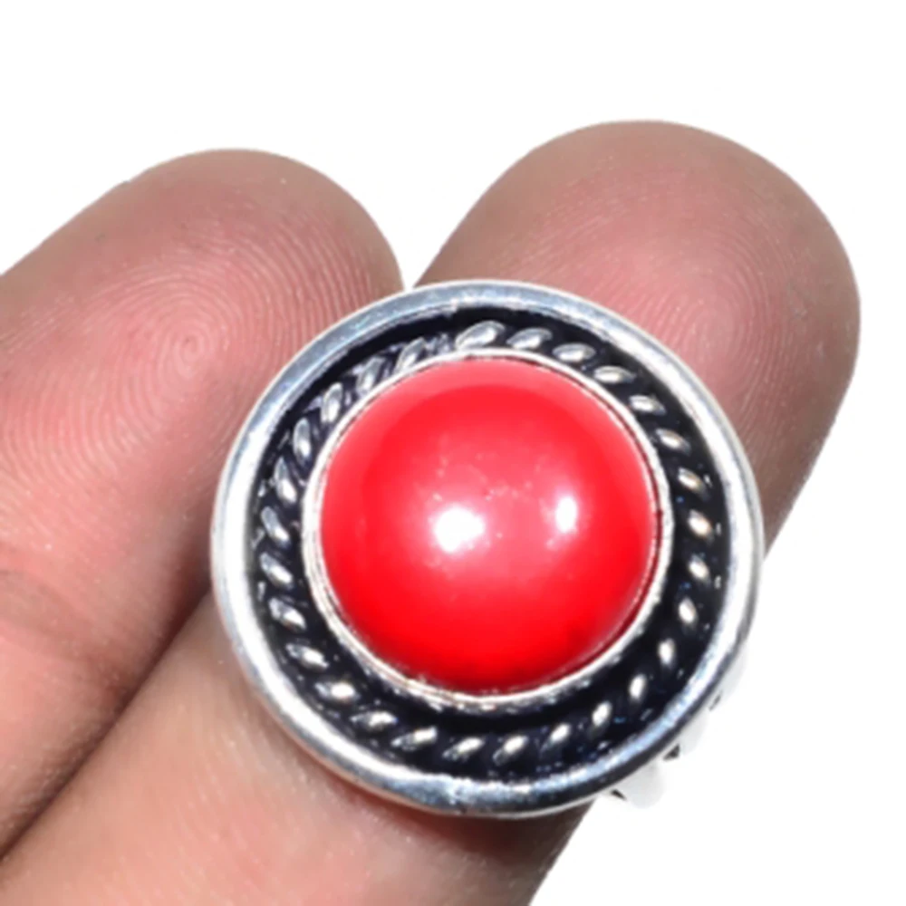 Серебряное Коралловое кольцо покрытое медью США Размер 9 R5279 | Украшения и