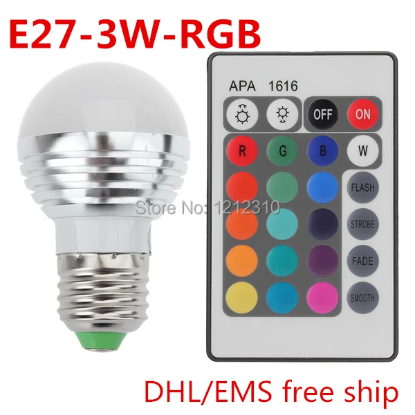 3W E27 RGB LED Bulb 16 Color Change Lamp bulb 110-265v rgb controller for Home Party decoration with IR Remote DHL Free ship | Лампы и
