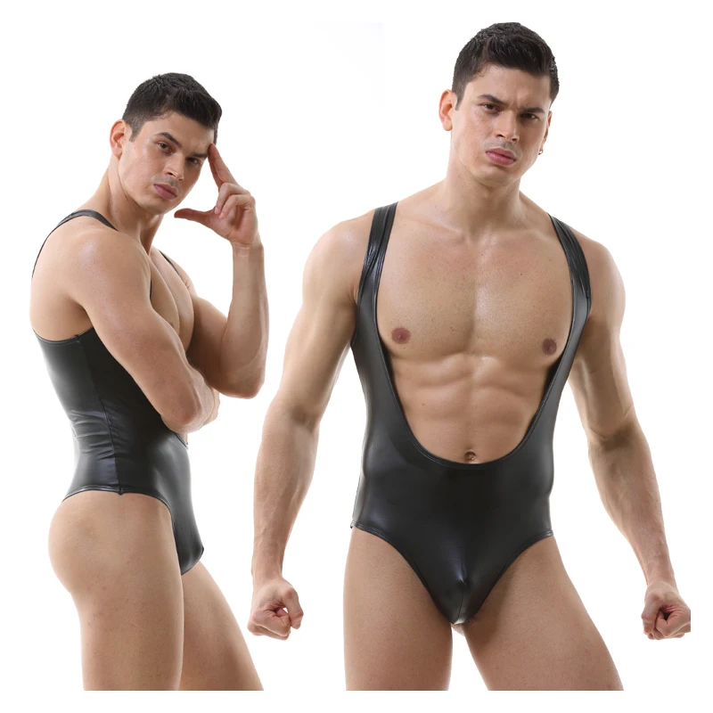 Sexy Men's Jumpsuit Faux Leather Sleeveless Undershirts Bodybuilding Wrestling Singlet Chest Open One Piece Men Bodysuit Body
Sexy Men's Jumpsuit Faux Leather Sleeveless Undershirts Bodybuilding Wrestling Singlet Chest Open One Piece Men Bodysuit Body