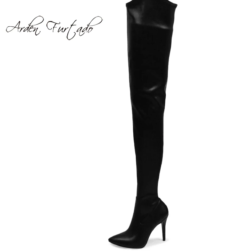 Fashion women's shoes 2019 spring stilettos heels zipper pointed toe thigh high pants boots black sexy over the knee 41 40 | Обувь