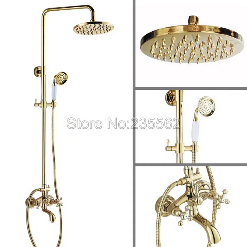 Luxury Gold Color Brass Dual Cross Handles Bathroom 8 Inch Round Rain Shower Faucet Set Tub Mixer Tap Hand Shower lgf452
Luxury Gold Color Brass Dual Cross Handles Bathroom 8 Inch Round Rain Shower Faucet Set Tub Mixer Tap Hand Shower lgf452