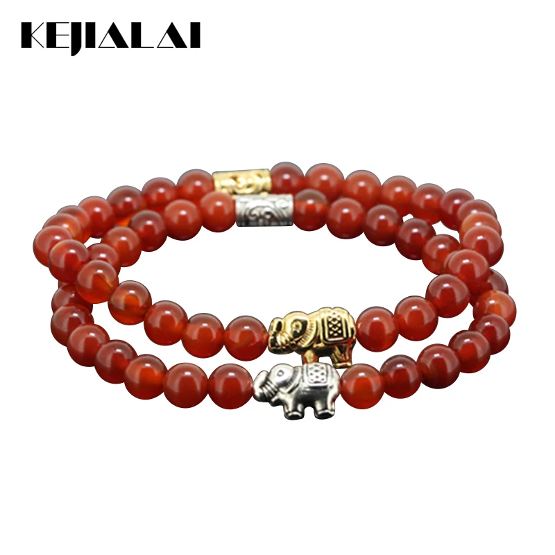 KEJIALAI 1pcs Top Quality Beaded Elephant Girl Charm Bracelet Natural 6mm Round Red Stone Beads Women As Lucky Gift | Украшения и