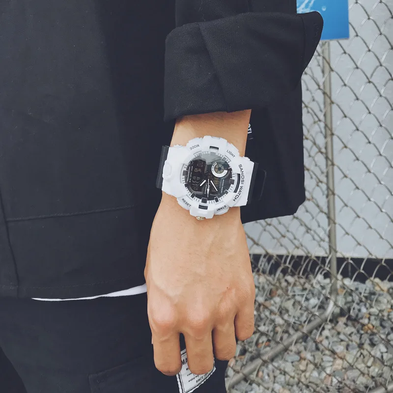 Модные мужские наручные часы спортивные многофункциональные цифровые с двойным