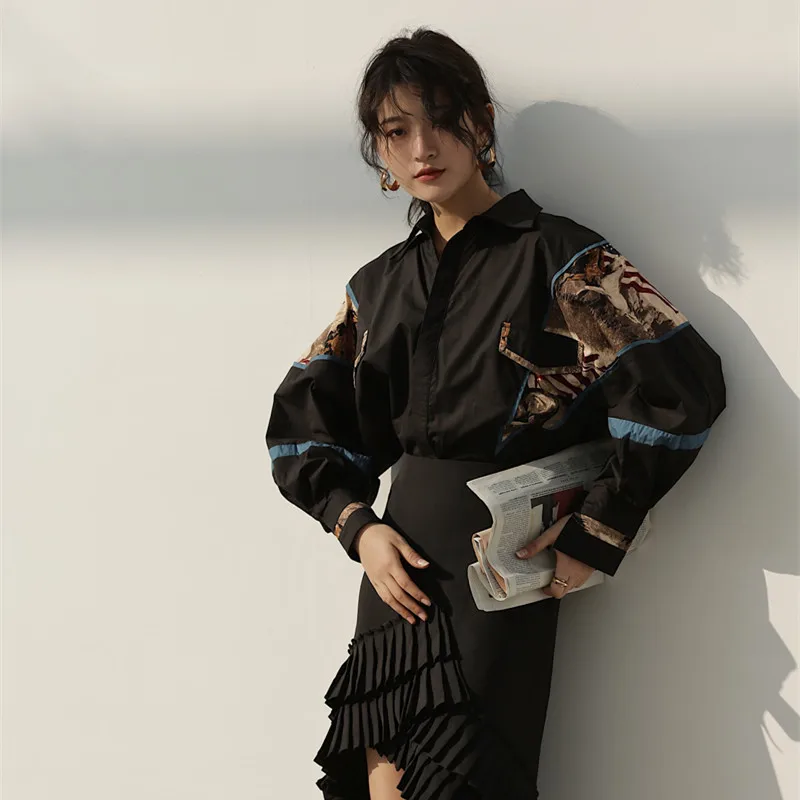 CBAFU women vintage blouse pop lantern sleeve oversize print cotton shirt femme streetwear loose women tops black blue D572
CBAFU women vintage blouse pop lantern sleeve oversize print cotton shirt femme streetwear loose women tops black blue D572
