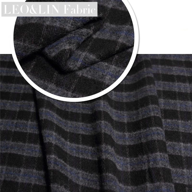 

LEO&LIN Black Grey Winter Trophonema Thin Plaid Woolen Cloth Sewing width 146cm Fabric 50cm long