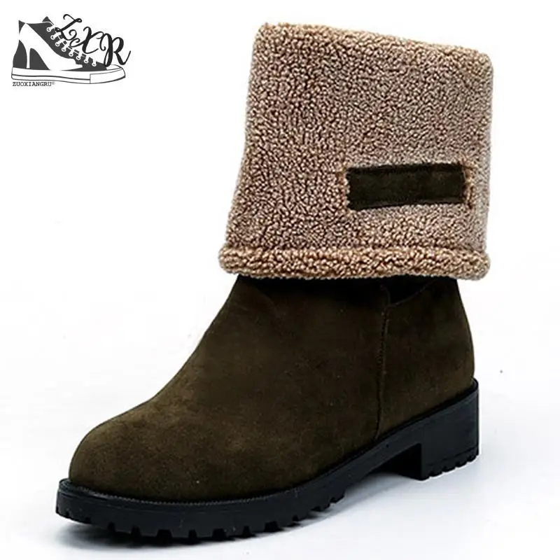 Women Shoes Autumn And Winter Solid Color Long Boots Cuffed Women's Boots Square Heel Round Toe Plus Velvet Snow Boots