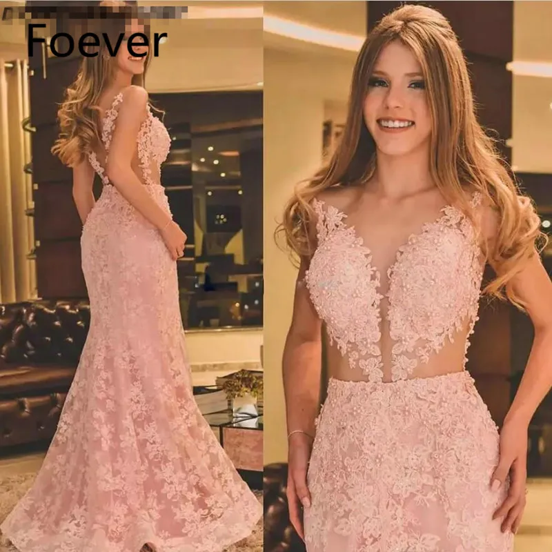 Pink Lace Illusion Evening Dresses Lace Appliques Beads Mermaid Evening Gowns Sheer Back Trumpet Prom Party Gowns
Pink Lace Illusion Evening Dresses Lace Appliques Beads Mermaid Evening Gowns Sheer Back Trumpet Prom Party Gowns