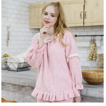 Autumn Spring Women Lace Sleepwear Warm Long Sleeve Coral Velvet Pajamas Sets Female Ruffle Flannel Pajamas Sets
Autumn Spring Women Lace Sleepwear Warm Long Sleeve Coral Velvet Pajamas Sets Female Ruffle Flannel Pajamas Sets