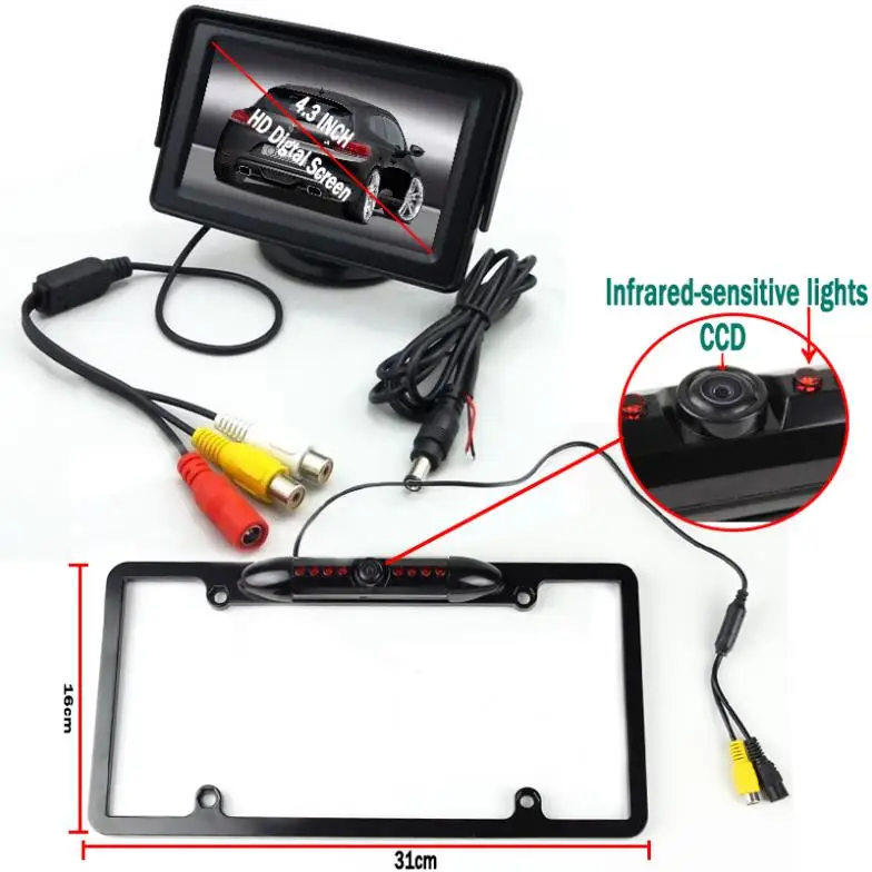 Black License Plate Car Styling Parking System with CCD Rear View Camera 4.3'' Monitor for Opel Garage Parking Aid
Black License Plate Car Styling Parking System with CCD Rear View Camera 4.3'' Monitor for Opel Garage Parking Aid