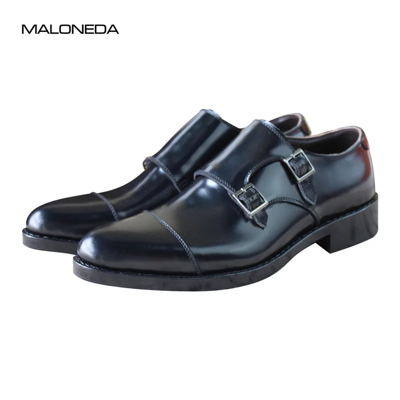 

MALONEDA Bespoke Men's Patent Leather Monk Strap Shoes 100% Genuine Leather Slip On Dress Shoes with Goodyear Welted Handcraft