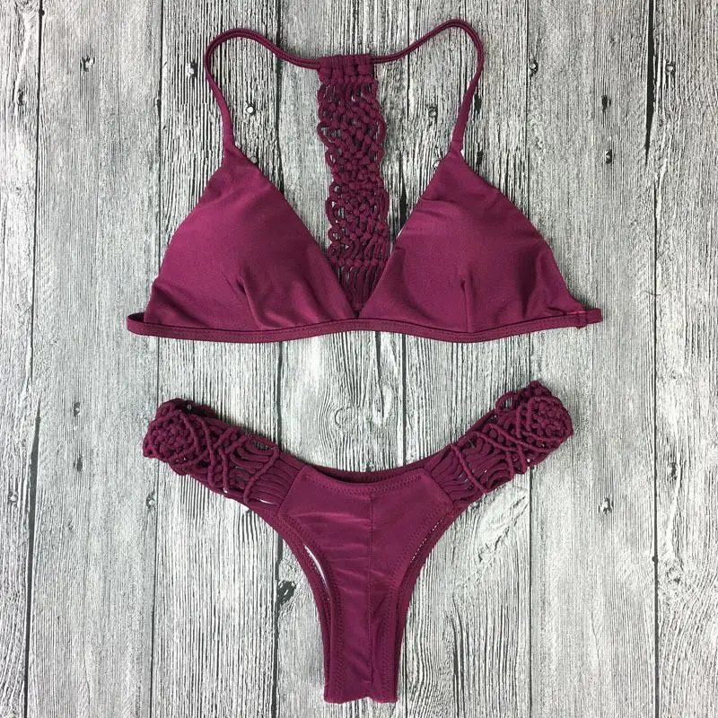Sexy Hand-woven Bikinis Set Women Swimwear Solid Wine Red Bathing Suit Push Up Bikini Swimsuit Female Swimming Suit For Women
Sexy Hand-woven Bikinis Set Women Swimwear Solid Wine Red Bathing Suit Push Up Bikini Swimsuit Female Swimming Suit For Women