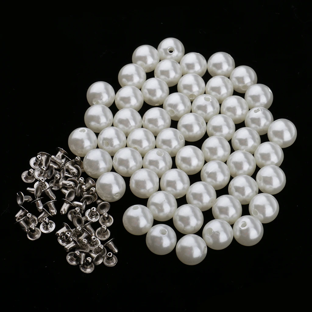 150Pcs White Pearls Rivets Studs Buttons for Bag Jeans Shoes Clothes DIY Crafts 6mm 8mm 12mm