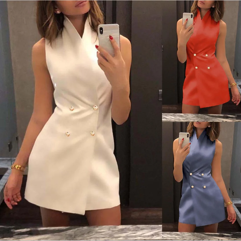 Women Dress Hot Casual Summer Dress Elegant Sleeveless Button Up Double-Breasted Short Mini Dresses Sexy Party Vintage Vestidos
Women Dress Hot Casual Summer Dress Elegant Sleeveless Button Up Double-Breasted Short Mini Dresses Sexy Party Vintage Vestidos
