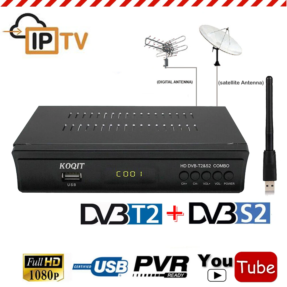 

Full HD DVB-T2 Terrestrial + DVB-S2 Satellite Receiver Combo Decoder + USB Wifi IKS Cccam Youtube Biss Key Power Vu Set Top Box