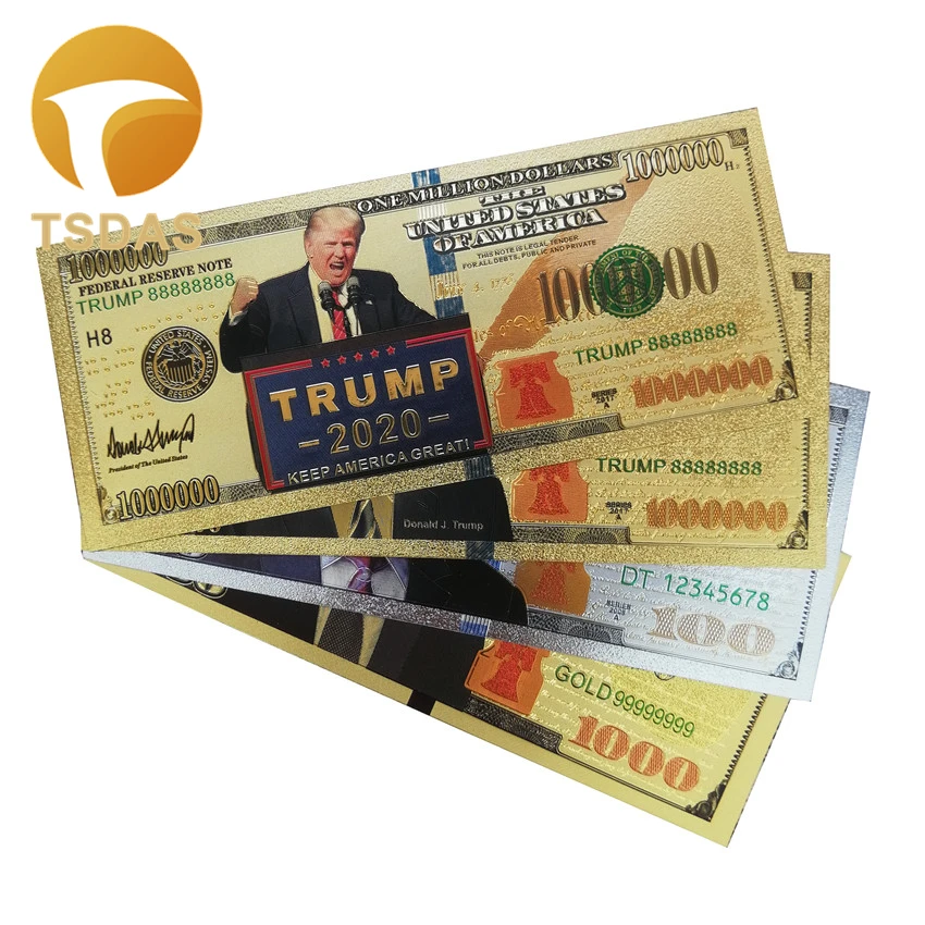 4pcs/set US President Donald Trump New Colorized $100- 1 Million Dollar Bill Gold Foil Banknote Trump Commemorative
4pcs/set US President Donald Trump New Colorized $100- 1 Million Dollar Bill Gold Foil Banknote Trump Commemorative