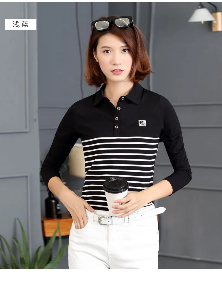 Baharcelin Striped Cotton Polo Shirt Plus Size Young girl women Turn-down Collar Long Sleeve Slim Cotton Tees Female Tops Muje
Baharcelin Striped Cotton Polo Shirt Plus Size Young girl women Turn-down Collar Long Sleeve Slim Cotton Tees Female Tops Muje