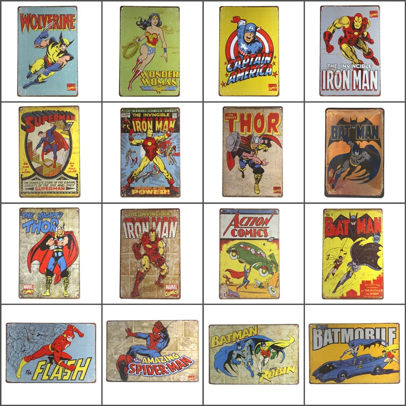 Super Hero Spiderman Batman Hulk Poster Chic Home Decor Vintage Tin Metal Signs Wall Plaque Bar Pub Decorative Plates 20x30cm
Super Hero Spiderman Batman Hulk Poster Chic Home Decor Vintage Tin Metal Signs Wall Plaque Bar Pub Decorative Plates 20x30cm