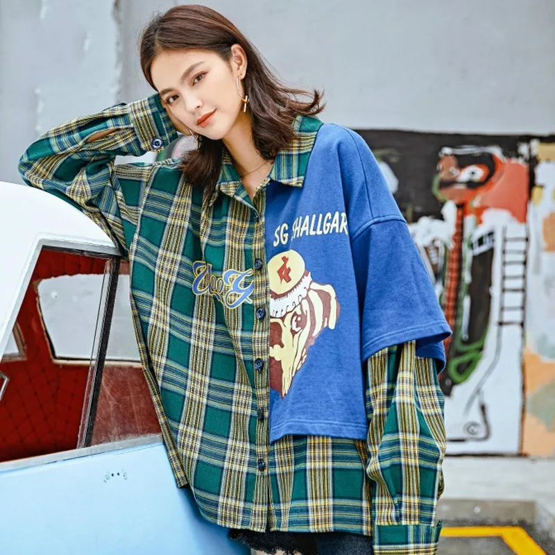 Plus Size Unisex Grid Shirts Summer Single Brasted Long Sleeve Cute Novelty Animal Blouse Shirt Fake Two Piece Shirts Women Men
Plus Size Unisex Grid Shirts Summer Single Brasted Long Sleeve Cute Novelty Animal Blouse Shirt Fake Two Piece Shirts Women Men