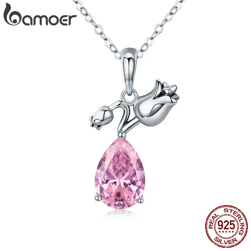 BAMOER 100% 925 Sterling Silver Romantic Rose Flower Pink Water Drop CZ Long Chain Women Pendant Necklace Silver Jewelry SCN201
BAMOER 100% 925 Sterling Silver Romantic Rose Flower Pink Water Drop CZ Long Chain Women Pendant Necklace Silver Jewelry SCN201
