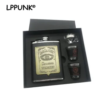 

LPPUNK New arrival bpa free 8oz Moscow whisky Bottle flagon cccp Stainless steel alcohol Vodka hip flask SET with black gift box