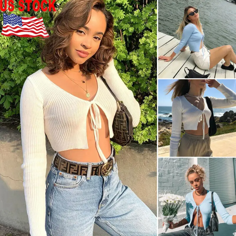 New Women Sexy Open chest Bow Bandage Long Sleeve T-shirt Crop Top Exposed Navel Slim Summer Spring Vestidos Casual Clothes
New Women Sexy Open chest Bow Bandage Long Sleeve T-shirt Crop Top Exposed Navel Slim Summer Spring Vestidos Casual Clothes