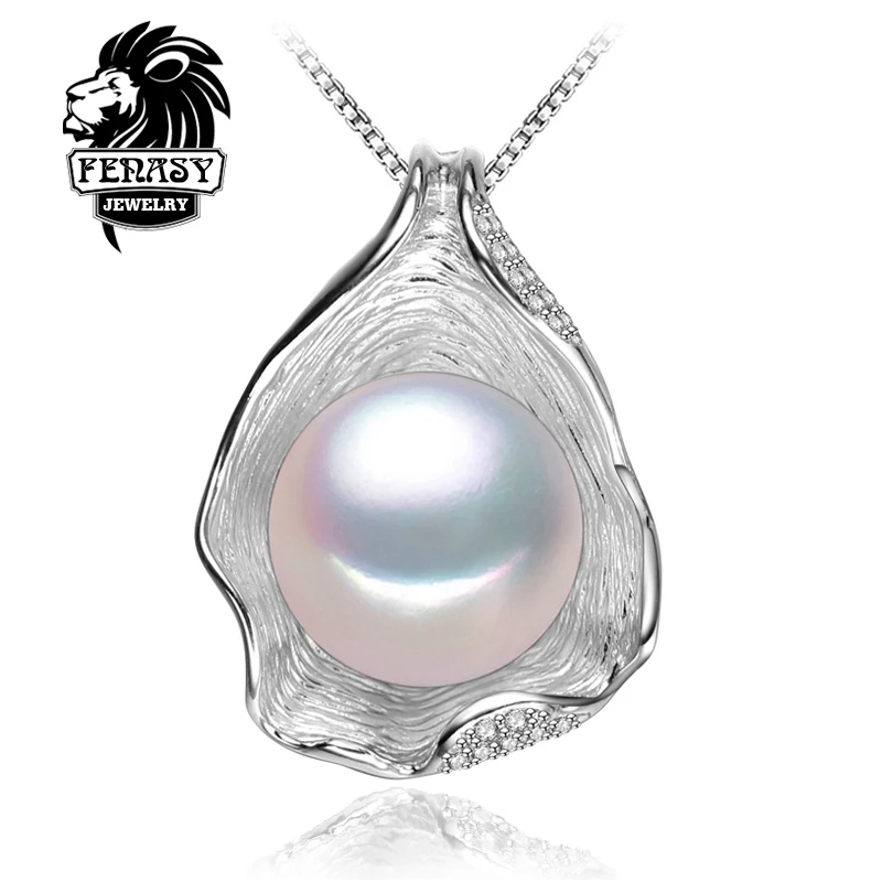 FENASY Women's Silver Necklace w/ Pearl Pendant