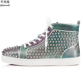 Qianruiti Men Mixed Color Sneakers High Top Shoes Rivet Studs Platform Flats Round Toe Spiked Sneakers Casual Shoes Men Party
Qianruiti Men Mixed Color Sneakers High Top Shoes Rivet Studs Platform Flats Round Toe Spiked Sneakers Casual Shoes Men Party
