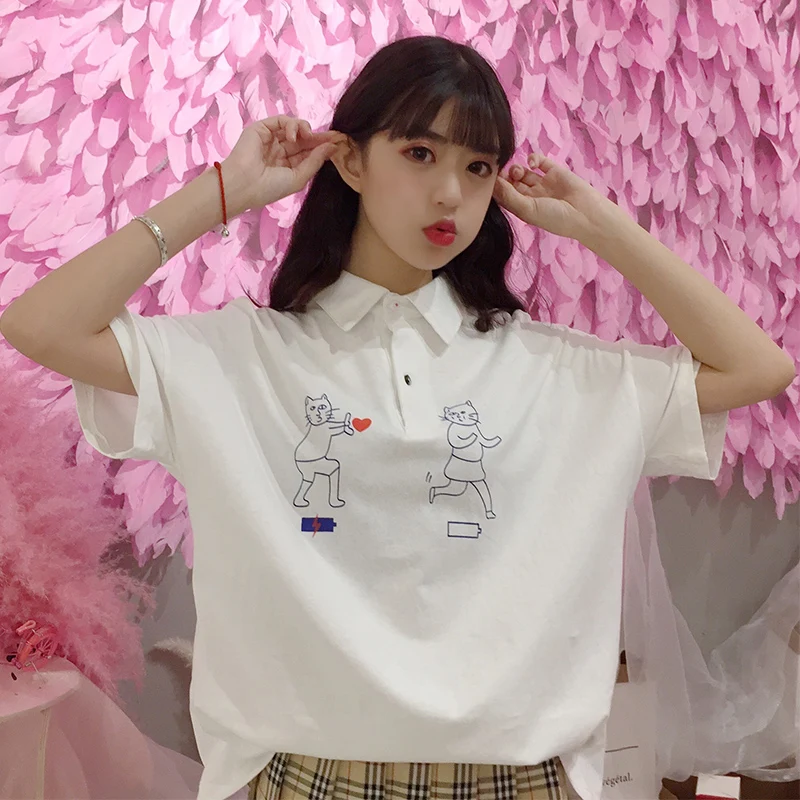 

Ulzzang Harajuku Tee Shirt Female Short-sleeved 2019 Summer Korean Style Clothes Women Kpop Tops Funny Cartoon polos para mujer