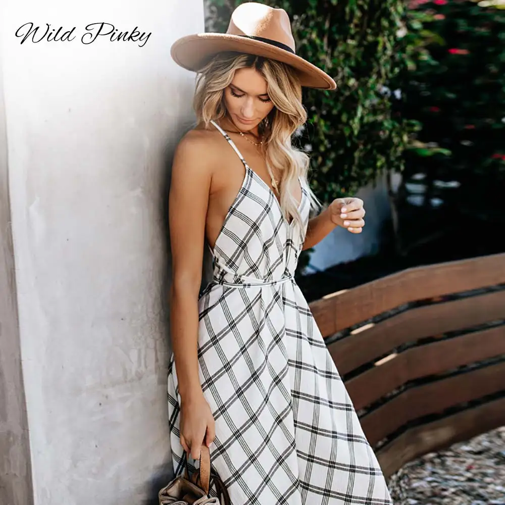 WildPinky Vintage Plaid Spaghetti Strap Long Dresses Summer Women Casual V-neck Sexy Backless Dress Maxi Dress Vestidos
WildPinky Vintage Plaid Spaghetti Strap Long Dresses Summer Women Casual V-neck Sexy Backless Dress Maxi Dress Vestidos