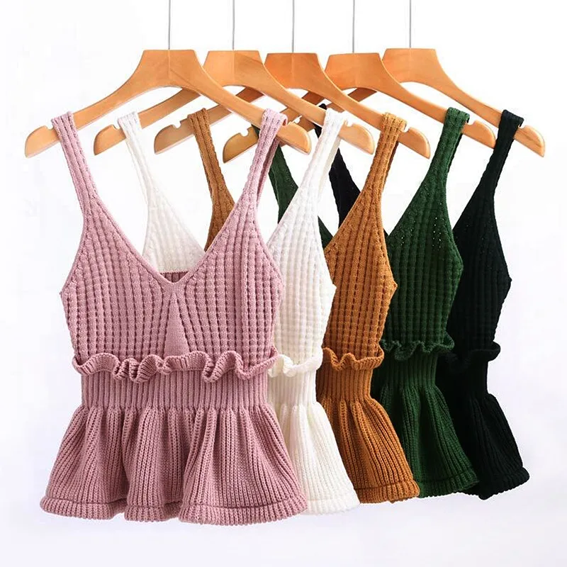 2019 Spring Autumn Women Knitted Tops Vest mini Sleeveless short Camis Tank Top Sexy Ladies Ruffles Top Vest
2019 Spring Autumn Women Knitted Tops Vest mini Sleeveless short Camis Tank Top Sexy Ladies Ruffles Top Vest