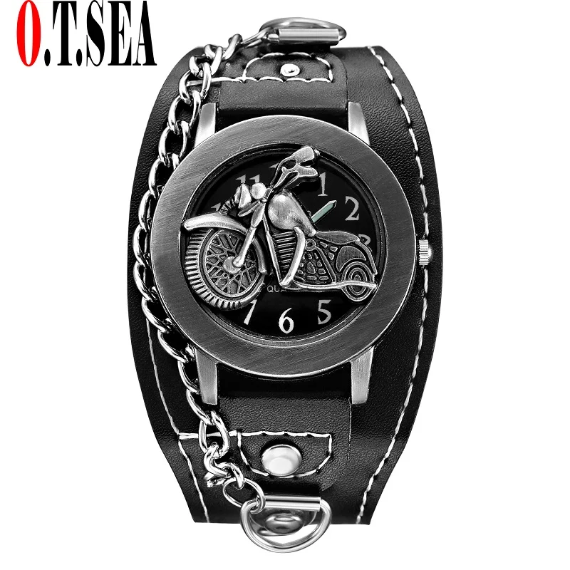 Фото Мужские часы O. T. SEA армейские Спортивные кварцевые наручные с кожаным ремешком и
