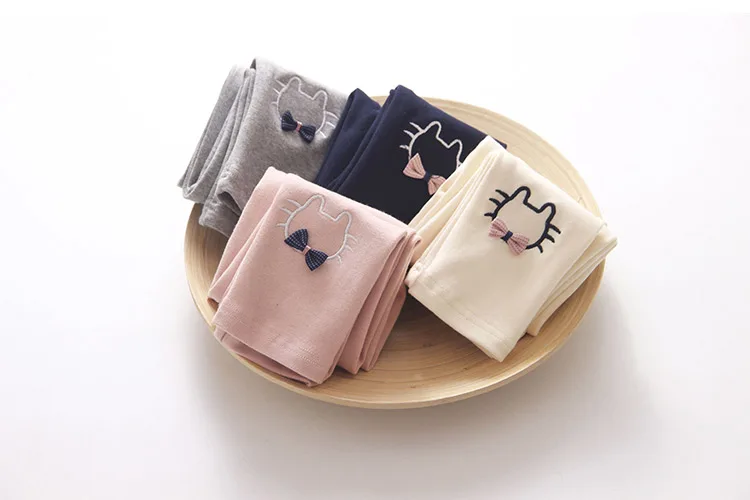 2018 Spring Autumn Kids Children Birthday Gift Solid Color Pink Navy Blue Gray Cat Bow Embroidery Butterfly Leggings For Girls (7)