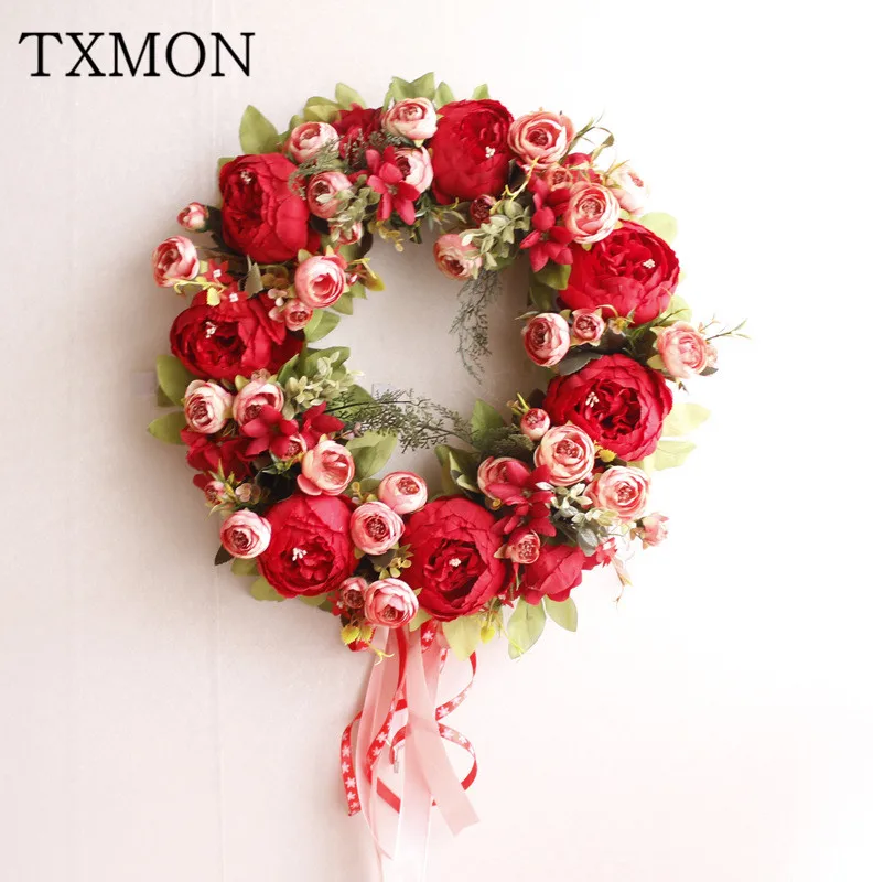 

European-style simulation peony garland door decoration Peony crocodile wall hanging ornaments export product decoration room