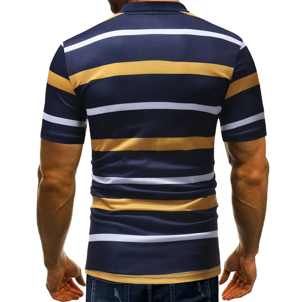Mens Polo Shirt Buttons T Shirt Half Cardigans Short Sleeve Patchwork Casual